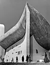 Notre-Dame-du-Haut Church by Le Corbusier near Ronchamp, France. Photograph. 1955. (Photo by Franz Hubmann/IMAGNO/APA-PictureDesk via AFP)