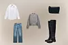 Košulja od oksforda Zara (22,95 eura), Plave traperice visokog struka Zara (29,95 eura), Crna bazična torbica s lancem Zara (29,95 eura), Crne visoke čizme XL Zara (59,95 eura)