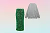 Pencil suknja sa šljokicama Rotate Birger Christensen; Mytheresa (270 eura)/ oversized pulover Zara (49,95 eura)