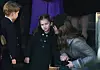 KING'S LYNN, ENGLAND - DECEMBER 25: Catherine, Duchess of Cambridge speaks to Princess Charlotte as Prince George watches as they leave after attending the Christmas Day Church service at Church of St Mary Magdalene on the Sandringham estate on December 25, 2019 in King's Lynn, United Kingdom. (Photo by Stephen Pond/Getty Images)