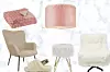 Deka Kongsspir ružičasta, 140x200 cm, 54,99 € (414,32 kn) JY SK; Sjenilo od lažnog krzna Modern pink 26.84 € EBAY. CO.UK; House Nordic bež fotelja Glasgow, 329 € (2478,85 kn); UGG krznene papuče, 119,95 € (903,76 kn) ZOOT.HR; Tabure Jammi, 58,50 € (440,77 kn) ZONDO.HR; Fotelja Jeti Club, 1116,07 € (8409,03 kn) MEBLO TRADE.