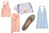 Top od poliestera 25,95 € i suknja 29,95 € ZARA/ Torba Graceland od umjetne kože 12,99 € DEICHMANN/ Kožnate balerinke Tamaris 74,95€ RODEA/ Mini haljina od poliestera 19,95 € ZARA
