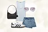 Prada kožna torbica (1900 eura)/Adidas Samba tenisice (79,50 eura)/Zara rebrasti top s naramenicama (6,95 eura)/Zara suknja-hlače od trapera na preklop (22,95 eura)/Brunello Cucinelli sunčane naočale (650 eura)