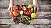 Organic vegetables healthy nutrition concept on wooden background