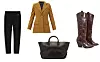 Pamučne tajice Bershka (99,90 kn)/ sako od vune Proenza Schouler; Matches Fashion(1585 eura)/ vrećasta torba Khaite; Matches Fashion (1770 eura)/ visoke čizme s uzorkom Z_Code_Z; Asos (27,85 funti)