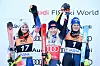 Na postolju u Jasni nakon slaloma: Zrinka Ljutić, Mikaela Shiffrin i Anna Swenn-Larsson