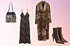 Torba sa životinjskim uzorkom Miu Miu (890 eura)/ Satenska haljina s animal printom Zara (39,99 eura)/ Kaput Dolce&Gabbana (3650 eura)/ Čizme s potpeticom Valentino Garavani (1750 eura)