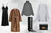 Satenska midi haljina Zara (299,90 kn; 39,80 eura)/ teddy kaput H&M (89,99 eura)/ dolčevita od kašmira Arket (190 eura)/ kožne visoke čizme Arket (359 eura)/ satenska mini haljina Zara (229,90 kn; 30,51eura)/ mini torbica Massimo Dutti (949 kn; 125,95 eura)