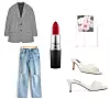 Crveni ruž MAC, Karirani sako Zara, t-shrt H&M, traperice &Other Stories, natikače Nine West