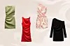 Zara zelena drapirana mini haljina s detaljem cut out (29,95 eura)/Zara crvena mini drapirana haljina (22,95 eura)/SIR mini asimetrična haljina s uzorkom (390 eura)/Zara crna asimetrična mini haljina (17,95 eura)