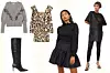 Kardigan od vune (39,99 eura)/ mini haljina leopard uzorka (29,99 eura)/ visoke kožne čizme na petu (129 eura)/ suknja od tafta (19,99 eura)/ tajice sa šljokicama (19,99 eura)