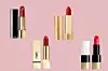 Chanel Luminous Intense Lip Colour 99 Pirate (41,64 eura)/Yves Saint Laurent Rouge Pur Couture Le Rouge (43,89 eura) / Gucci Rouge à Lèvres Mat Matte Goldie Red (43,49 eura) / Hermès Rouge Hermès Satin 64 Rouge Casaque (63.85 eura)
