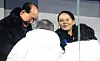 PYEONGCHANG-GUN, SOUTH KOREA - FEBRUARY 09: Kim Yo-jong shakes hands with President of South Korea, Moon Jae-in during the Opening Ceremony of the PyeongChang 2018 Winter Olympic Games at PyeongChang Olympic Stadium on February 9, 2018 in Pyeongchang-gun, South Korea. (Photo by Matthias Hangst/Getty Images)