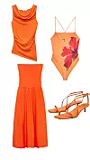 . Majica od viskoznog pletiva 25,99 € MANGO/ Jednodijelni kupaći kostim 29,95 € ZARA/ Pamučna haljina midi dužine 29,99 € MANGO/ Satenske sandale 29,95 € ZARA