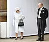 WINDSOR, ENGLAND - OCTOBER 12: Queen Elizabeth II and Prince Philip, Duke of Edinburgh look on after the wedding of Princess Eugenie of York and Mr. Jack Brooksbank at St. George's Chapel on October 12, 2018 in Windsor, England. (Photo by Alastair Grant - WPA Pool/Getty Images)