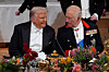 US President Donald Trump and Britain‘s King Charles III attend a State Banquet at Windsor Castle, in Windsor, on September 17, 2025, during the US President‘s second State Visit. US President Donald Trump arrived in Britain for an unprecedented second State Visit, with the UK government rolling out a royal red carpet welcome to win over the mercurial leader. (Photo by Yui Mok/POOL/AFP)