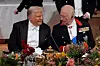US President Donald Trump and Britain‘s King Charles III attend a State Banquet at Windsor Castle, in Windsor, on September 17, 2025, during the US President‘s second State Visit. US President Donald Trump arrived in Britain for an unprecedented second State Visit, with the UK government rolling out a royal red carpet welcome to win over the mercurial leader. (Photo by Yui Mok/POOL/AFP)
