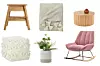 Stolić od recikliranog drva; Zara Home (1.299,00 kn)/Prekrivač za krevet na točkice; H&M Home (539,50 kn)/Stolić Arsen; Kult Home (2.769,00 kn - akcijska cijena)/Tabure Pompom; Moemax (499,00 kn)/Vaza Fallenhet; Ikea (99,90 kn)/Stolac za ljuljanje Zoltan II; Kult Home (2.509,00 kn)