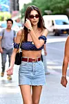 Emily Ratajkowski stopping traffic wearing a demin short skirt and polka top around soho, nyc. 20 Jun 2018,Image: 375534639, License: Rights-managed, Restrictions: NO Germany, Greece, Poland, Portugal, Spain, Model Release: no, Credit line: Sahara / MEGA / The Mega Agency / Profimedia