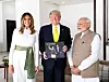 February 24, 2020, Ahmedabad, Gujarat, India: U.S. President Donald Trump and First Lady Melania Trump pose with Indian Prime Minister Narendra Modi on arrival at the Namaste Trump Rally in Motera Stadium February 24, 2020 in Ahmedabad, Gujarat, India., Image: 500721899, License: Rights-managed, Restrictions: , Model Release: no, Credit line: Shealah Craighead/White House / Zuma Press / Profimedia