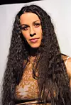 February, 2002, Montreal, Quebec, Canada Recording artist Alanis Morissette pose for photographers, before a conference about her new album