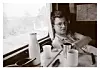 Stieg Larsson on assaignment 1987 for swedish newsagency TT and travel magazine Vagabond on the Trans Siberian Railroad heading for Beijing and Hong Kong. On the wall behind a maap over Russia, some russiian milk and a cup of chai. Stieg Larsson loved the traveling life and was a wayfairing man.