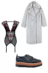 Kaput od umjetnog krzna 749,90 kn H&M Korzet od čipke i tila 379 kn YAMAMAY; cipele Pepe Jeans 431 kn SHOE-BE-DO
