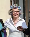 Diane Keaton in curlers heads to the set of