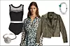 Crni bodi Lisca; kožna jakna House 349,90 kn; midi haljina s uzorkom Massimo Dutti 949 kn; prsten Pandora (gore desno); prsten Argentum 270 kn (dolje lijevo)