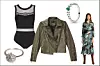 Crni bodi Lisca; kožna jakna House 349,90 kn; midi haljina Massimo Dutti 599 kn; narukvica Pandora; prsten Argentum 270 kn
