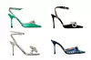 Green Double Bow 110 Crystal Pumps; Browns Fashion (840 funti);/Double Bow Crystal-Embellished Satin Pumps Moda Operandi (1050 dolara)/ Samantha 95mm crystal-embellished sandals; FARFETCH (1330 dolara)/ Double Bow Swarovski crystal-embellished PVC point-toe mules; Net-a-Porter (1025 dolara)