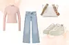 Top dugih rukava QS (25,99 eura), Traperice visoki struk Pull&Bear (27,99 eura), Bijela ručna torba Valentino bags (128,61 eura), Tenisice Puma (74,19 eura)