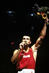ATLANTA - AUGUST 4: Vladimir Klitschko of the Ukraine celebrates his Gold Medal win against Paea Wolfgram of Tongo in the 91kg final during the XXVI Olympic Games at Alexander Memorial Coliseum on August 4, 1996 in Atlanta, Georgia. (Photo by Al Bello/Getty Images)
