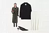 Maslinasti baloner Klisab/ oversized sako Anine Bing/ cipele na kitten petu Anine Bing/ satenska midi suknja H&M