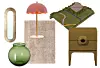 Ogledalo Darcio zlato, 5x102,5x 35,5 cm 247 € MIMA/ Stolna lampa Lia roza, 50 cm, 141 € KARE/ Vaza Konstfull, zelena, 19 cm 18,99 € IKEA/ Brink&Campmanov ručno rađeni vuneni tepih Jazz Lush Pumpkin, 140x200 cm, 1832,29 € PODOVI - INTERIJERI.HR/ Pamučni prekrivač Hübsch Outline, 140x200 cm, 139,90 € ANSWEAR.HR/ Noćni ormarić Merge Wood Honey Yellow, 44x45x57 cm 478 € GNIJEZDO