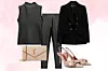 Zara rastezljivi top (15,95 eura)/Saint Laurent kožna torbica (1280 eura)/Zara tajice (22,95 eura)/Zara blejzer (49,99 eura)/Zara cipele lakiranog izgleda s otvorenom petom (35,95 eura)