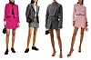 Pamučna kombinacija blejzer + suknja Proenza Schouler; My Theresa (575 + 390 eura)/Vuneno odijelo blejzer + suknja Thom Browne; Net-A-Porter (2420 + 1300 eura)/Sivo odijelo blejzer + suknja Maximilian Davis; Matchesfashion (1547 + 773 eura)/Vuneno ružičasto odijelo Mach & Mach; Moda Operandi (962 + 705 eura)