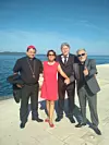Autorica i redateljica filma Gordana Gospić s dijelom glumačke ekipe filma 'Iza oblaka' Draganom Veselićem, Milanom Stošićem Miočićem i Mimijem Zadarskim