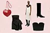 kožnata torbica Alaia; Net-a-Porter (890 eura)/ mini haljina s mašnom Massimo Dutti Studio 189 eura)/ midi haljina s čipkom Arket (119 eura)/ visoke čizme Massimo Dutti (169 eura)/ korzet s ružama Magda Butrym; Net-a-Porter (945 eura)