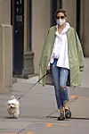 New York, NY - *EXCLUSIVE* - Fashion guru Olivia Palermo seen walking her dog Mr. Butler while wearing a mask during the Coronavirus pandemic in New York City. Olivia looked casual chic in boyfriend button up tee with jeans and a trendy parka style bomber jacket thrown over her shoulders. Olivia noticeably wasn't wearing her wedding ring, are her and husband Johannes Huebl on rocky terms during this quarantine? BACKGRID USA 19 MAY 2020,Image: 520657867, License: Rights-managed, Restrictions: RIGHTS: WORLDWIDE EXCEPT IN AUSTRIA, GERMANY, SWITZERLAND, Model Release: no, Credit line: BACKGRID / Backgrid USA / Profimedia