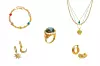Narukvica Jelly Heart Gemstone Charm (1.123,64 kn)/Prsten Harris Reed Labradorite Cocktail (1.339,40 kn)/Set lančića Lucy Williams Roman Coin Malachite (3.55070 kn)/Naušnice Harris Reed Moonlight Pearl (1573 kn)/Naušnice Lucy Williams Mini Ridge (710 kn)/