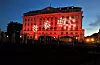 Zagreb, 160718. Hotel Esplanade. Esplanada verceras obojena u crveno. Na fotografiji: crvena Esplanada. Foto: Damir Krajac / CROPIX *** Local Caption *** Zagreb, 15.07.2018 - Fasada hotela Esplanada obojen u crveno s kocikama