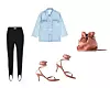 Tajice s lastikom Saint Laurent/ traper košulja Top Shop/ sandale s vezicama Zara/ bucket torbica Zara