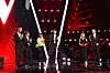 Finalisti showa 'The Voice Hrvatska' Martin Kosovec, Ana Širić, Luka Novokmet i Jakov Peruško Rihtar s voditeljima Ivom Šulentić i Ivanom Vukušićem