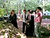 Emma Watson, Rupert Grint, Daniel Radcliffe i redatelj Alfonso Cuaron na setu 'Zatočenika Azkabana' 2004. godine