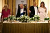 US President Donald Trump and First Lady Melania Trump host Britain‘s King Charles III and Queen Camilla during a State Dinner in the East Room of the White House in Washington, DC, on April 28, 2026. (Photo by Brendan SMIALOWSKI/AFP)