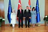 Zagreb, 080922. Pantovcak, Ured predsjednika. Turski predsjednik Recep Tayyip Erdogan sa suprugom je u slubenom posjetu RH. Susreo se s predsjednikm RH Zoranom Milanovicem. Na fotografiji: svecani docek, Emine Erdogan, Recep Tayyip Erdogan, Zoran Milanovic i Sanja Music Milanovic.