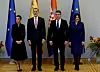 (LtoR) Queen Letizia of Spain, King Felipe VI of Spain, Croatian President Zoran Milanovic and his wife Sanja Music Milanovic pose for the media during a welcoming ceremony at the presidential office in Zagreb, on November 16, 2022. - The Spanish royal couple arrived in Croatia for a two-day visit. (Photo by Denis LOVROVIC/AFP)