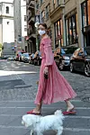 , New York, NY - 20200622 Olivia Palermo, in a pink summer dress ,takes her dog 'Mr Butler' out for a walk in Downtown, Brooklyn. -PICTURED: Olivia Palermo -,Image: 534820266, License: Rights-managed, Restrictions: , Model Release: no, Credit line: Jose Perez/INSTARimages.com / INSTAR Images / Profimedia