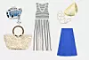 Privjesak od srebra s emajlom 69 € PANDORA/ Torba od tekstila sa sedefom 49,95 € ZARA/ Pletena pamučna haljina midi dužine 29,95 € ZARA/ Midi suknja od viskoze 25,95 € ZARA/ Metalna torba 22,99 € MANGO